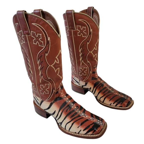 NOCONA Womens Tiger RayZebra Stripe Western Cowboy Boots 9B Leather Brown RARE